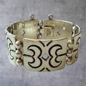 VTG Taxco Mexico 925 Sterling Silver Geometric Panel Link Bracelet 103g HEAVY